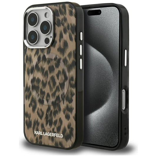Funda MagSafe para Apple iPhone 16 Pro, Karl Lagerfeld, Patrón IML Leopard, Marrón