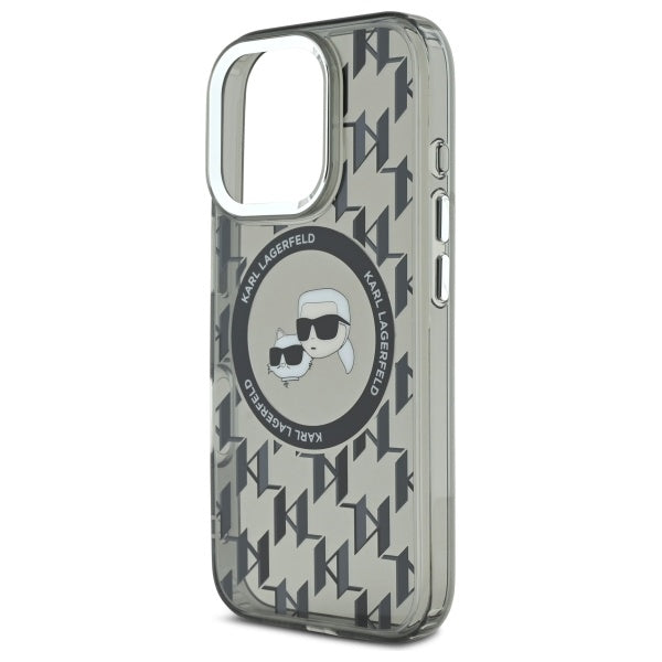 Funda MagSafe para Apple iPhone 16 Pro, Karl Lagerfeld, IML Monograma Karl & Cabezas de Choupette, Negra.