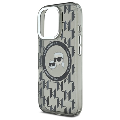 Funda MagSafe para Apple iPhone 16 Pro, Karl Lagerfeld, IML Monograma Karl & Cabezas de Choupette, Negra.