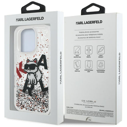 Funda MagSafe para Apple iPhone 16 Pro, Karl Lagerfeld, Liquid Glitter Choupette Logo, Transparente