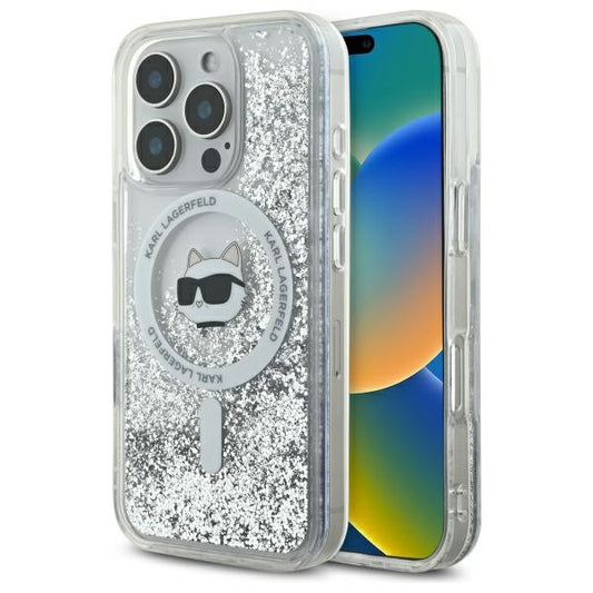Funda MagSafe para Apple iPhone 16 Pro, Karl Lagerfeld, Liquid Glitter Choupette's Head, Transparente