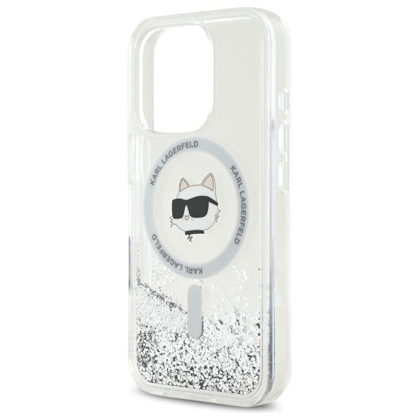 Funda MagSafe para Apple iPhone 16 Pro, Karl Lagerfeld, Liquid Glitter Choupette's Head, Transparente
