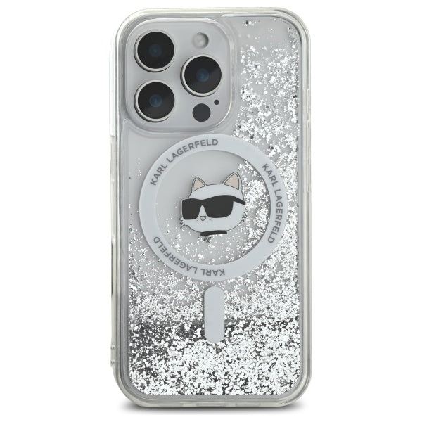 Funda MagSafe para Apple iPhone 16 Pro, Karl Lagerfeld, Liquid Glitter Choupette's Head, Transparente