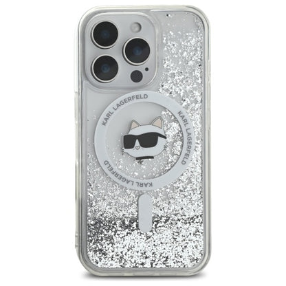 Funda MagSafe para Apple iPhone 16 Pro, Karl Lagerfeld, Liquid Glitter Choupette's Head, Transparente