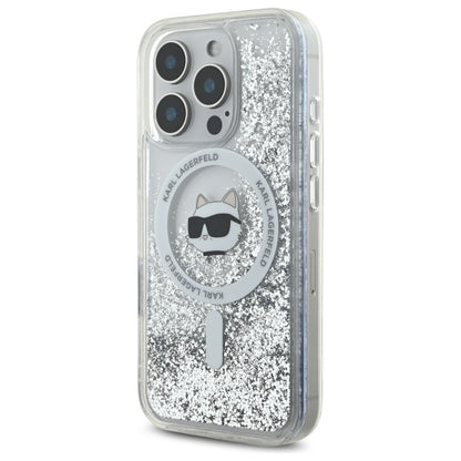 Funda MagSafe para Apple iPhone 16 Pro, Karl Lagerfeld, Liquid Glitter Choupette's Head, Transparente
