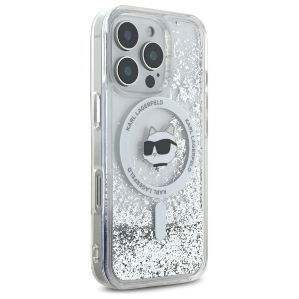 Funda MagSafe para Apple iPhone 16 Pro, Karl Lagerfeld, Liquid Glitter Choupette's Head, Transparente