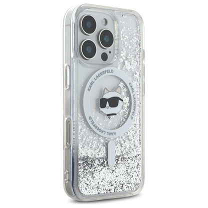 Funda MagSafe para Apple iPhone 16 Pro, Karl Lagerfeld, Liquid Glitter Choupette's Head, Transparente