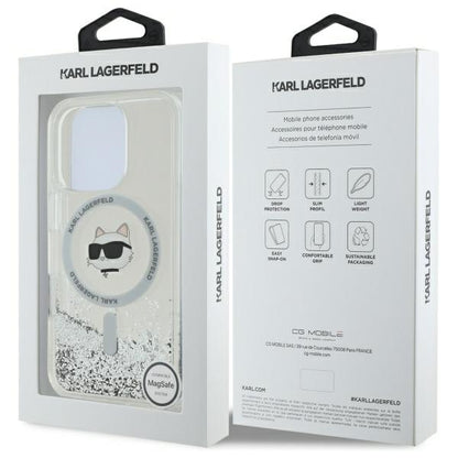 Funda MagSafe para Apple iPhone 16 Pro, Karl Lagerfeld, Liquid Glitter Choupette's Head, Transparente