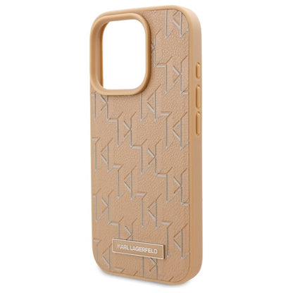 Funda MagSafe para Apple iPhone 16 Pro, Karl Lagerfeld, Monogram Metal Logo, Beige