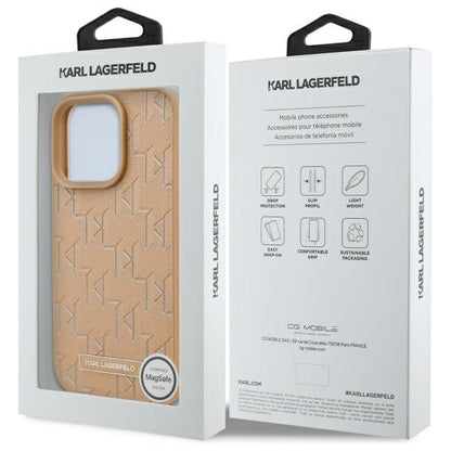 Funda MagSafe para Apple iPhone 16 Pro, Karl Lagerfeld, Monogram Metal Logo, Beige