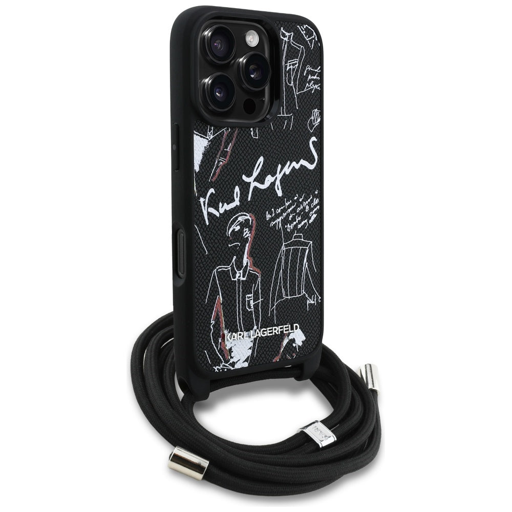 Funda MagSafe para Apple iPhone 16 Pro, Karl Lagerfeld, Saffiano Crossbody, Negra