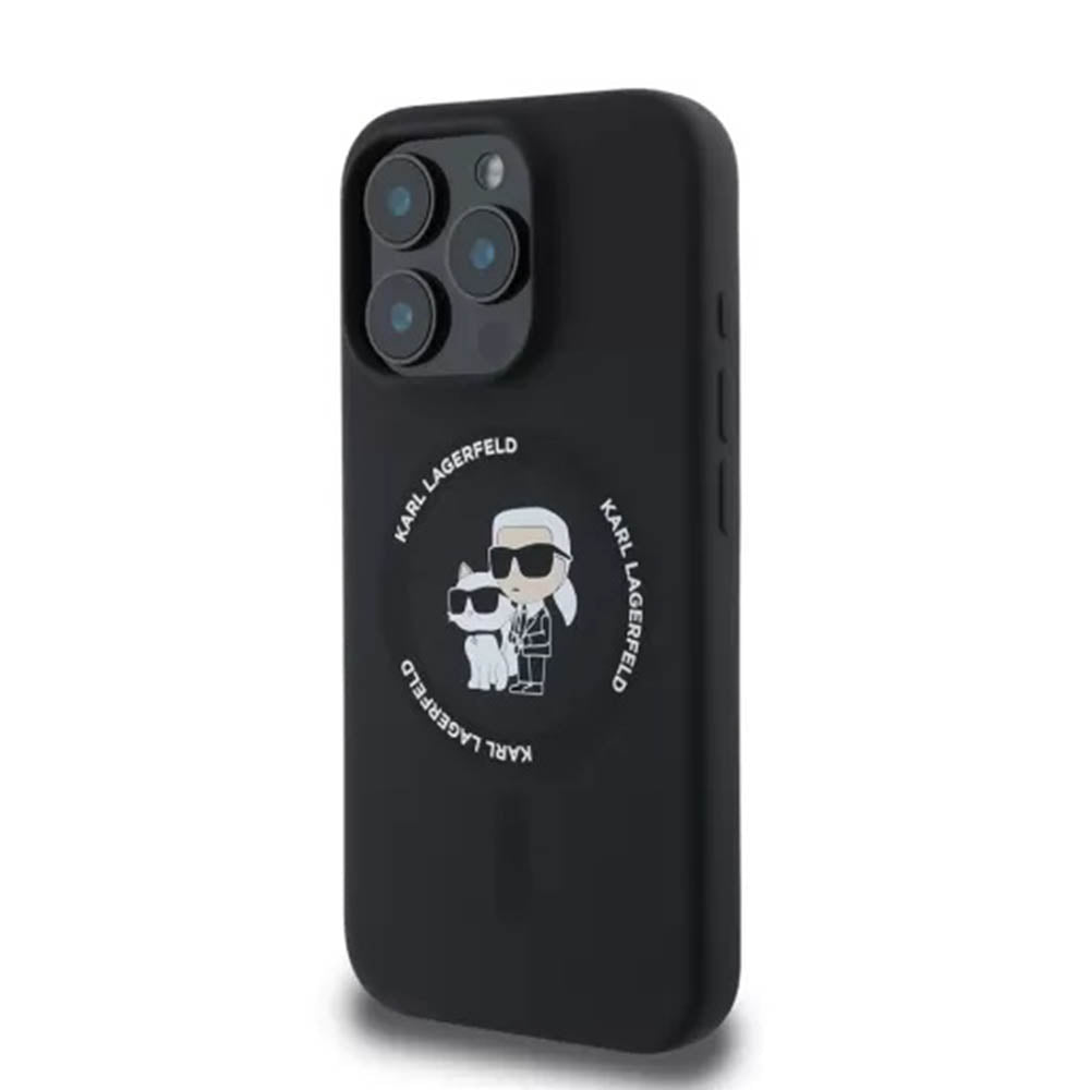 MagSafe Case for Apple iPhone 16 Pro, Karl Lagerfeld, Silicone Karl &amp; Choupette&#39;s Heads, Black