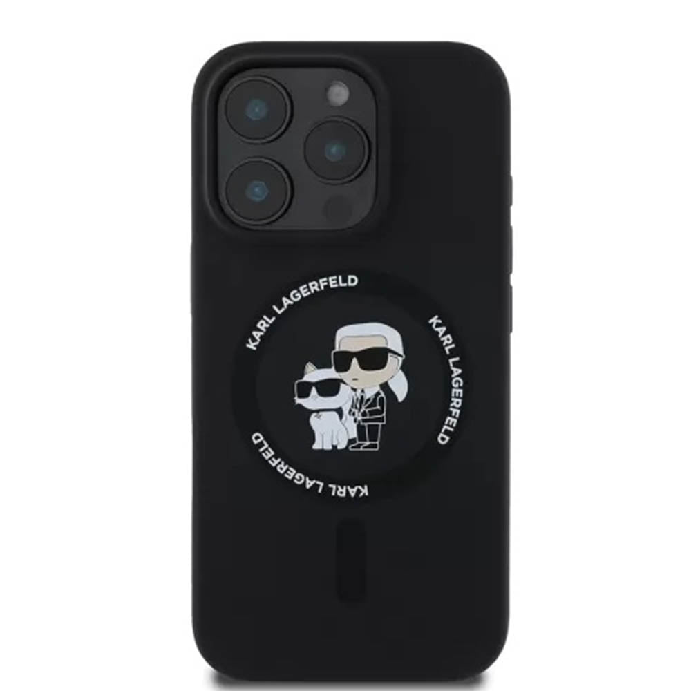 MagSafe Case for Apple iPhone 16 Pro, Karl Lagerfeld, Silicone Karl &amp; Choupette&#39;s Heads, Black