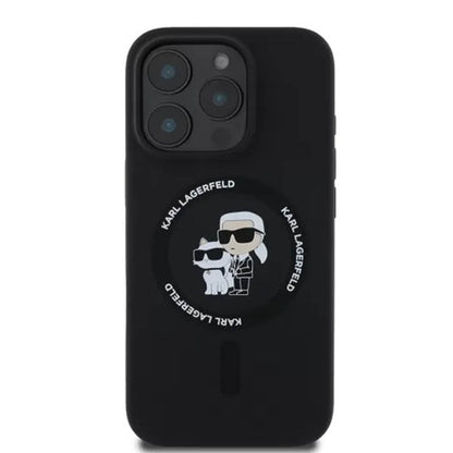 MagSafe Case for Apple iPhone 16 Pro, Karl Lagerfeld, Silicone Karl &amp; Choupette&#39;s Heads, Black