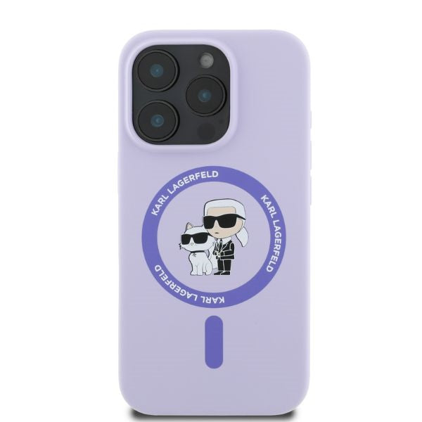 Funda MagSafe para Apple iPhone 16 Pro, Karl Lagerfeld, Anillo de Silicona Karl & Choupette, Morado