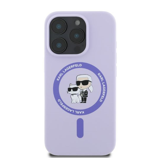 Funda MagSafe para Apple iPhone 16 Pro, Karl Lagerfeld, Anillo de Silicona Karl & Choupette, Morado
