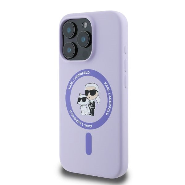 Funda MagSafe para Apple iPhone 16 Pro, Karl Lagerfeld, Anillo de Silicona Karl & Choupette, Morado