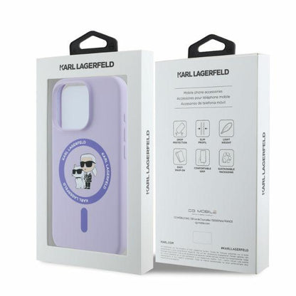 Funda MagSafe para Apple iPhone 16 Pro, Karl Lagerfeld, Anillo de Silicona Karl & Choupette, Morado