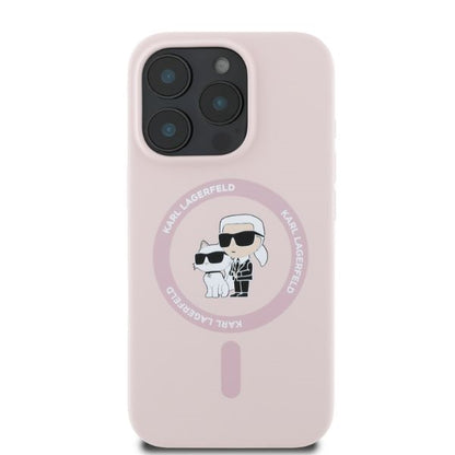 Funda MagSafe para Apple iPhone 16 Pro, Karl Lagerfeld, Anillo de Silicona Karl & Choupette, Rosa