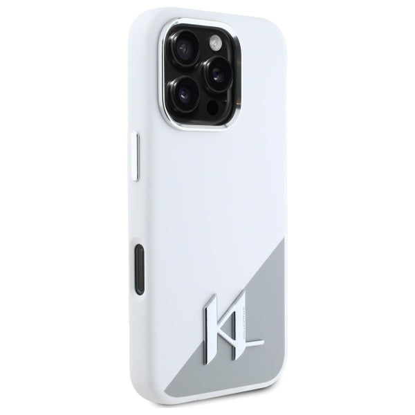 MagSafe Case for Apple iPhone 16 Pro, Karl Lagerfeld, Silicone Shadow Metal Initial, White