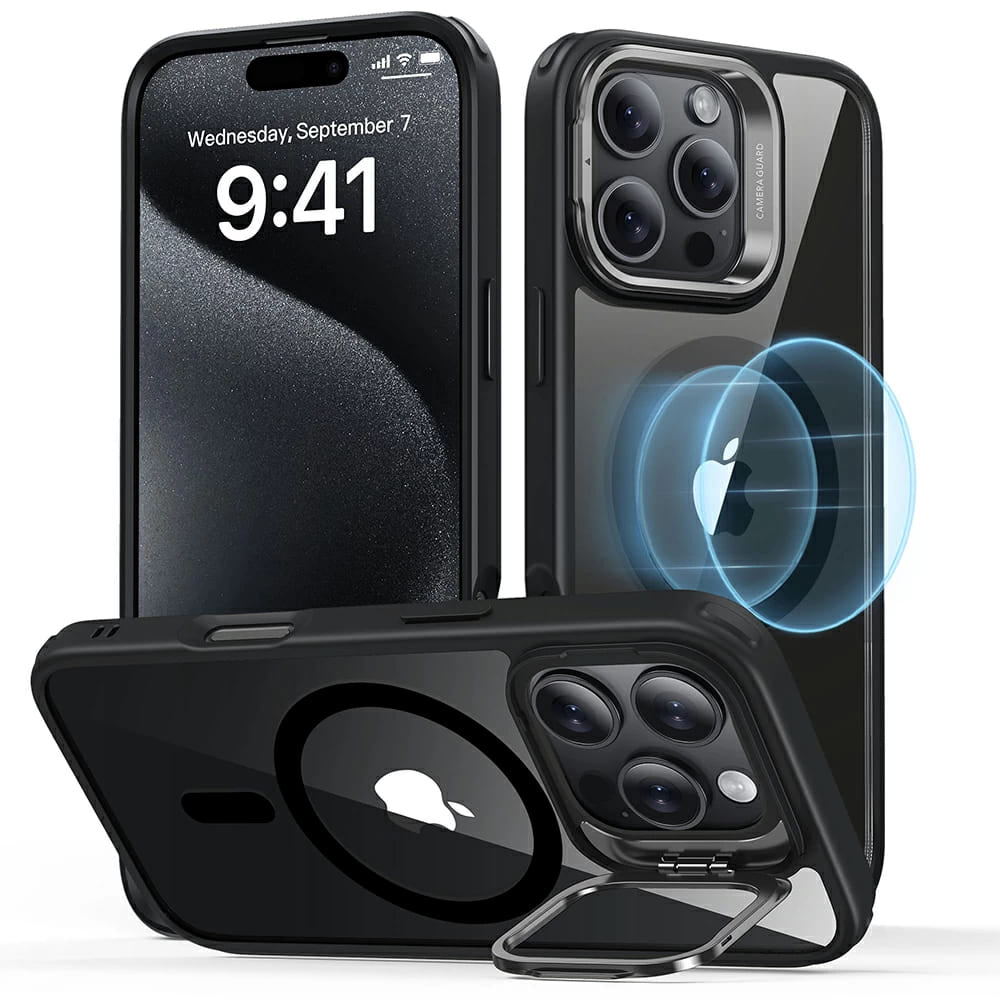 Funda MagSafe para Apple iPhone 16 Pro Max, ESR, Classic Hybrid Kickstand, Negra Transparente