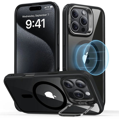Funda MagSafe para Apple iPhone 16 Pro Max, ESR, Classic Hybrid Kickstand, Negra Transparente