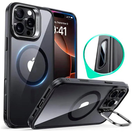Funda MagSafe para Apple iPhone 16 Pro Max, ESR, Classic Hybrid Kickstand Slide, Negra Transparente