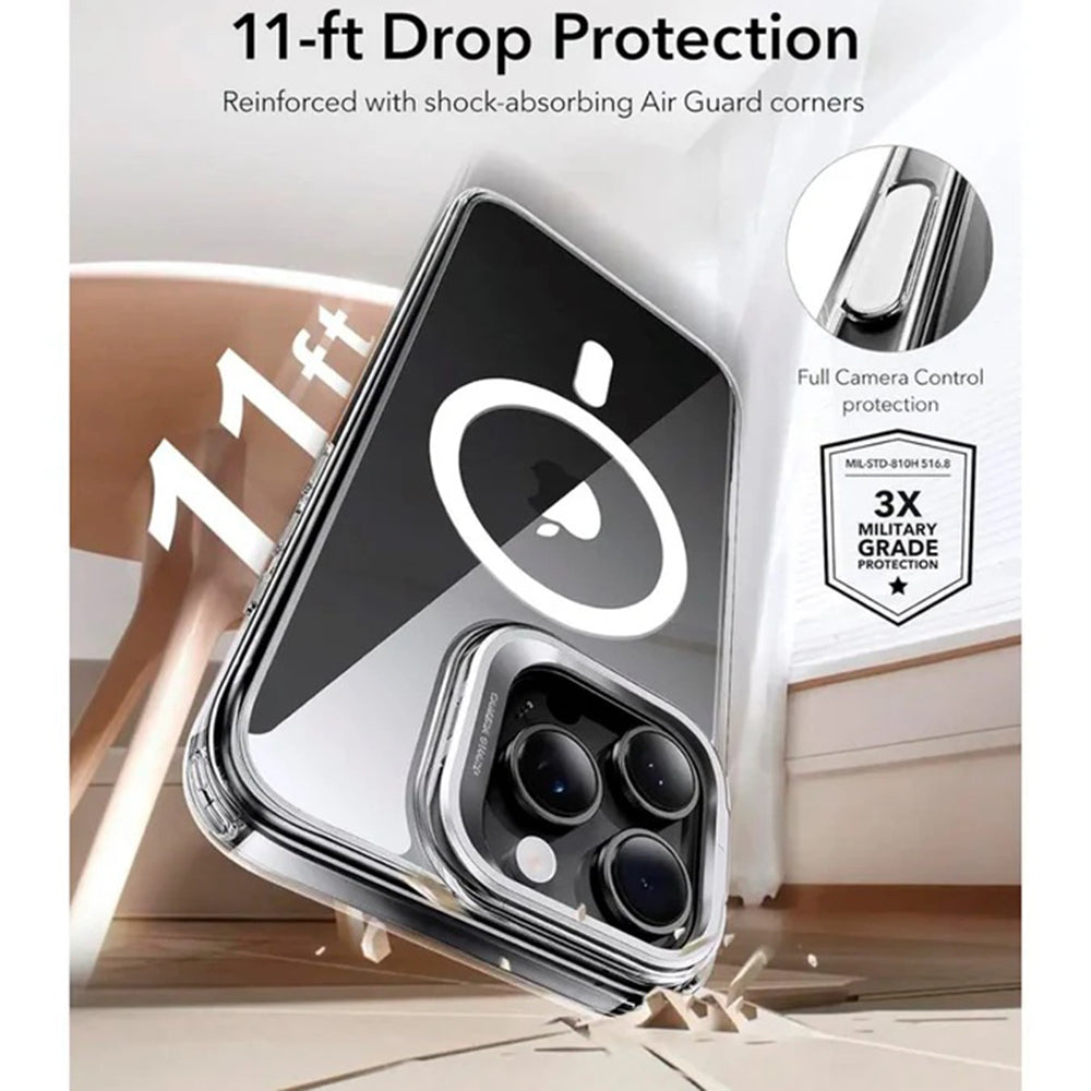 Funda MagSafe para Apple iPhone 16 Pro Max, ESR, Classic Hybrid Kickstand Slide, Transparente