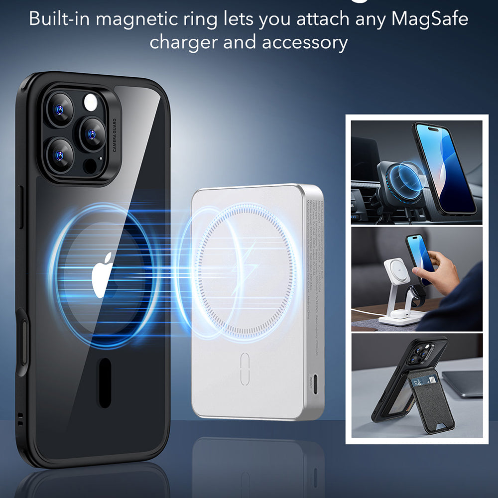 Funda MagSafe para Apple iPhone 16 Pro Max, ESR, Classic Hybrid, Negra Transparente