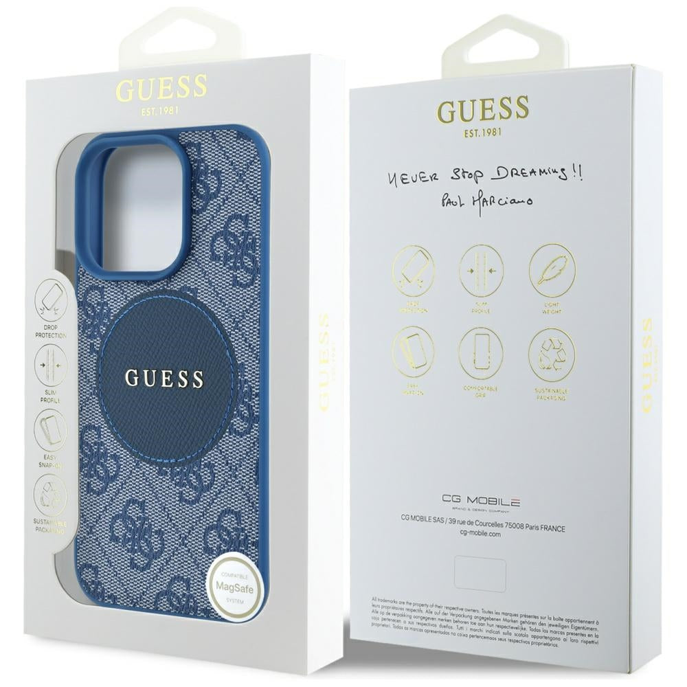 Funda MagSafe para Apple iPhone 16 Pro Max, Guess, 4G Circle Classic Logo, Azul.