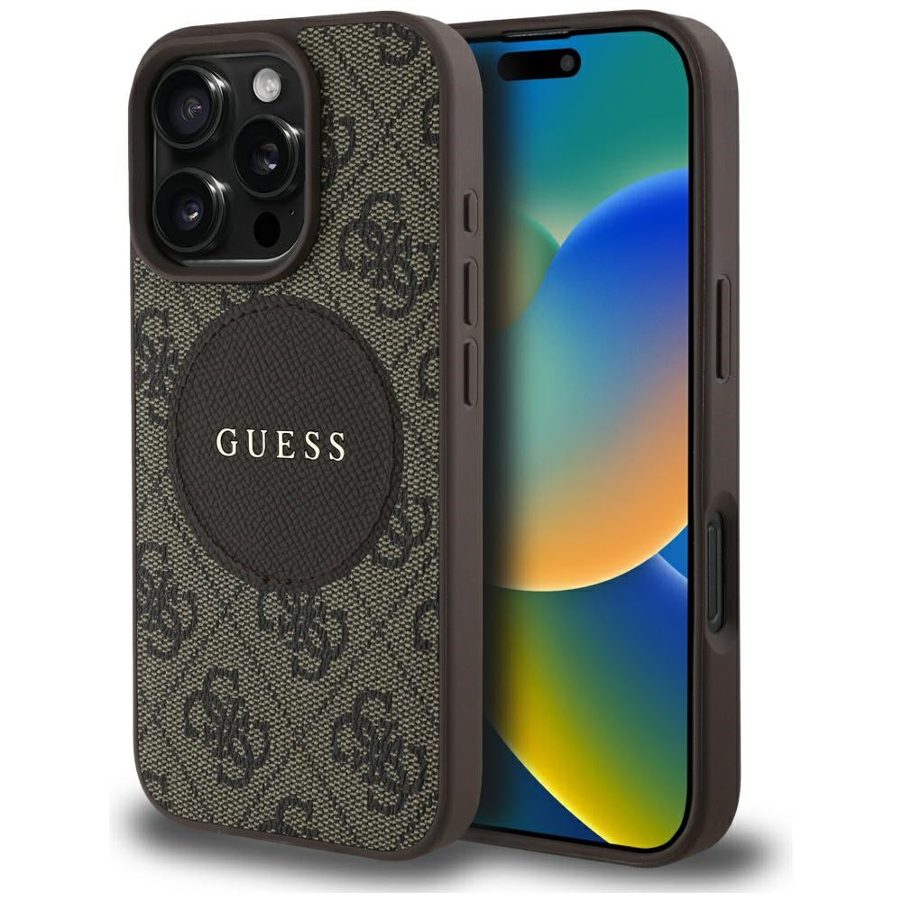 Funda MagSafe para Apple iPhone 16 Pro Max, Guess, 4G Circle Classic Logo, Marrón