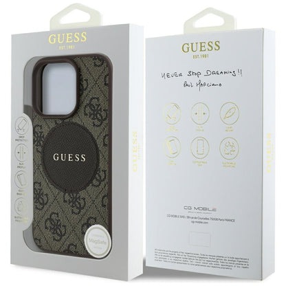 Funda MagSafe para Apple iPhone 16 Pro Max, Guess, 4G Circle Classic Logo, Marrón