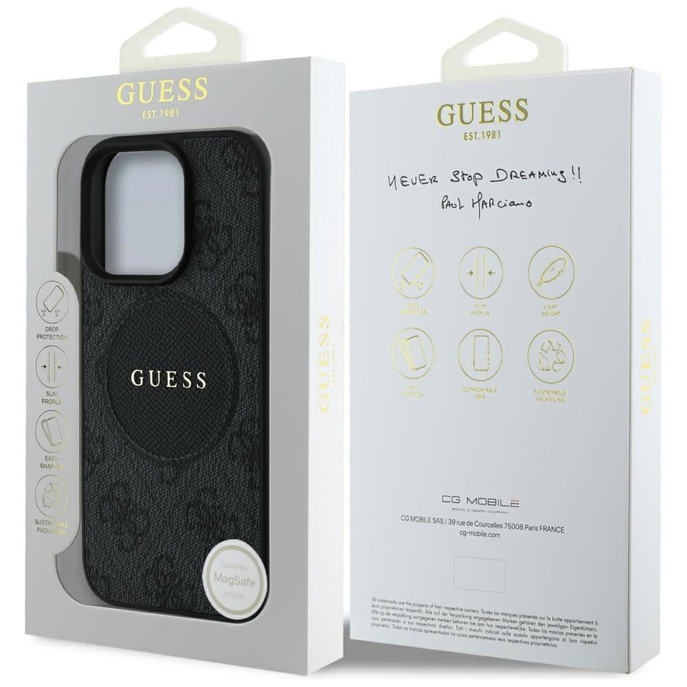 Funda MagSafe para Apple iPhone 16 Pro Max, Guess, 4G Circle Classic Logo, Negra