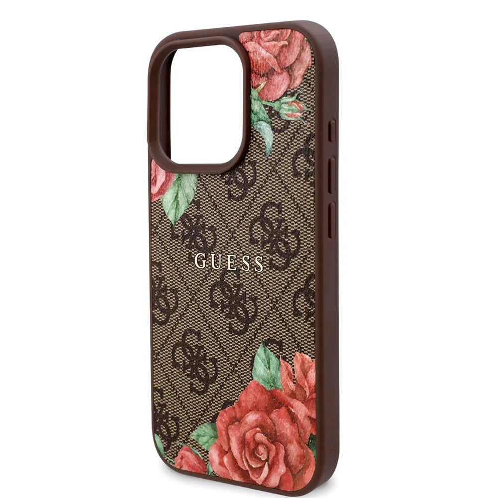 Funda MagSafe para Apple iPhone 16 Pro Max, Guess, 4G Flowers Print, Marrón