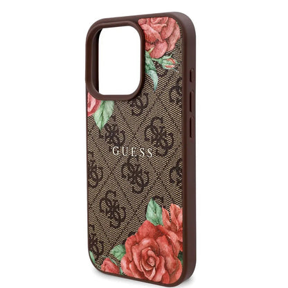 Funda MagSafe para Apple iPhone 16 Pro Max, Guess, 4G Flowers Print, Marrón