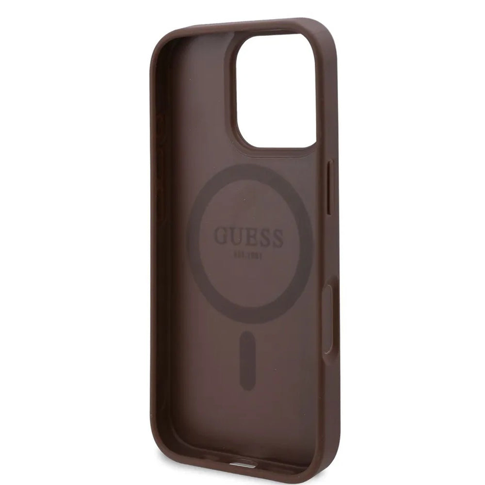 Funda MagSafe para Apple iPhone 16 Pro Max, Guess, 4G Flowers Print, Marrón