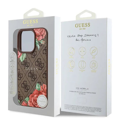Funda MagSafe para Apple iPhone 16 Pro Max, Guess, 4G Flowers Print, Marrón
