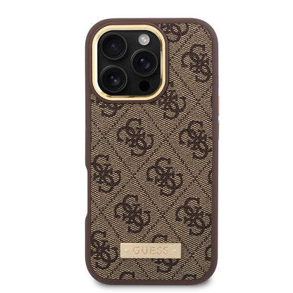 Funda MagSafe para Apple iPhone 16 Pro Max, Guess, 4G Logo Plate, Negra