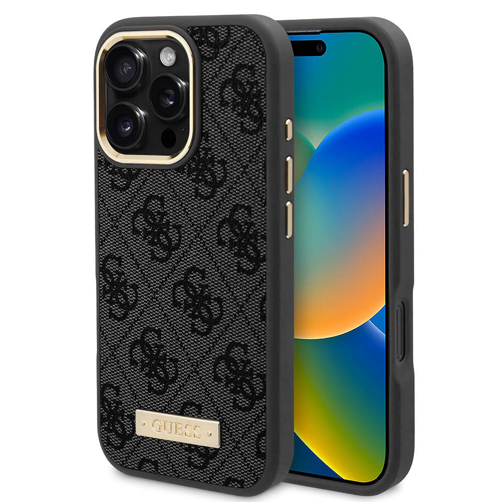 Funda MagSafe para Apple iPhone 16 Pro Max, Guess, 4G Logo Plate, Negra
