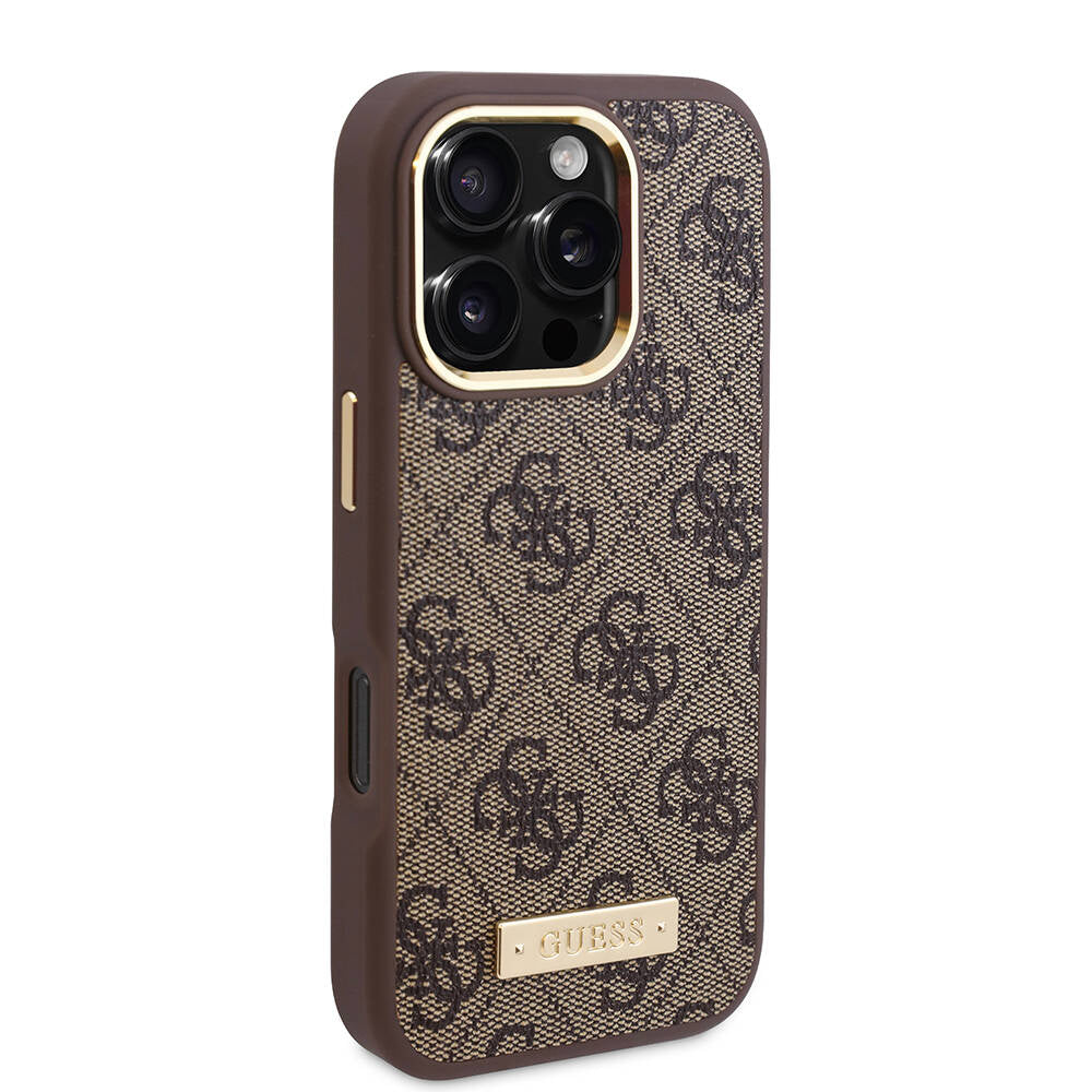 Funda MagSafe para Apple iPhone 16 Pro Max, Guess, 4G Logo Plate, Negra