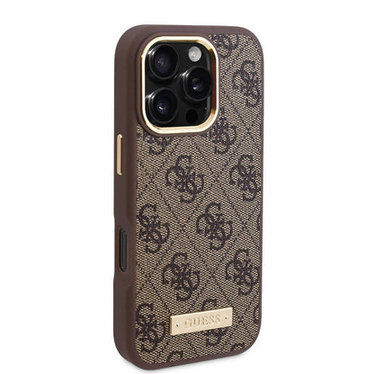 Funda MagSafe para Apple iPhone 16 Pro Max, Guess, 4G Logo Plate, Negra