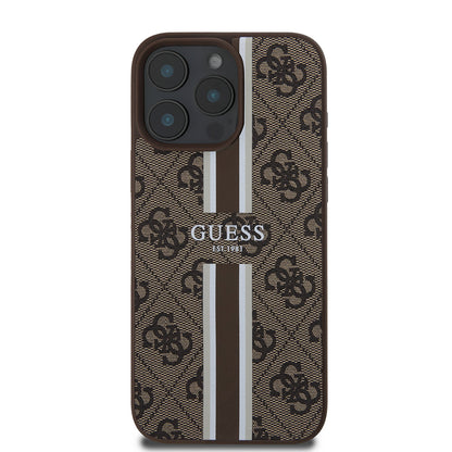 Funda MagSafe para Apple iPhone 16 Pro Max, Guess, 4G Printed Stripes, Marrón