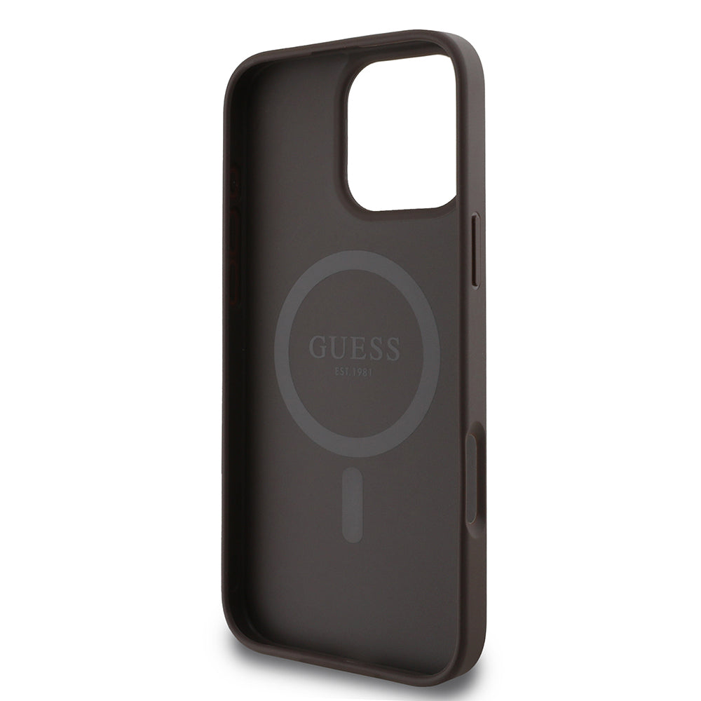 Funda MagSafe para Apple iPhone 16 Pro Max, Guess, 4G Printed Stripes, Marrón
