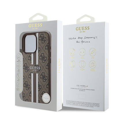 Funda MagSafe para Apple iPhone 16 Pro Max, Guess, 4G Printed Stripes, Marrón