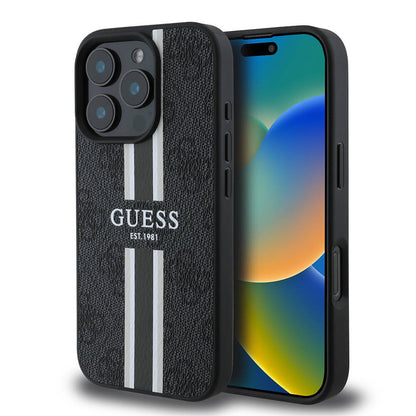 Funda MagSafe para Apple iPhone 16 Pro Max, Guess, 4G Printed Stripes, Negra