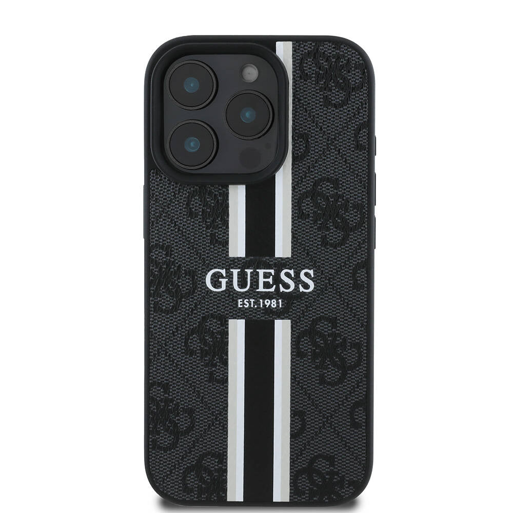 Funda MagSafe para Apple iPhone 16 Pro Max, Guess, 4G Printed Stripes, Negra
