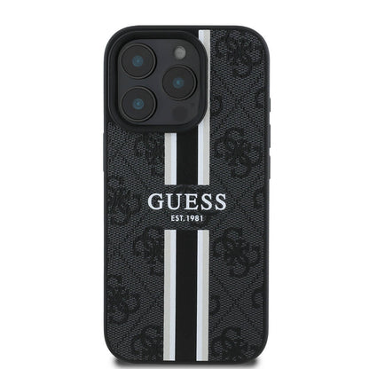 Funda MagSafe para Apple iPhone 16 Pro Max, Guess, 4G Printed Stripes, Negra