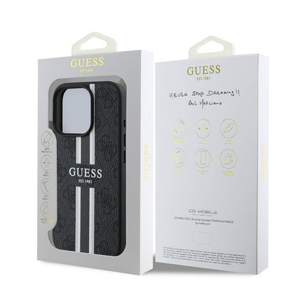 Funda MagSafe para Apple iPhone 16 Pro Max, Guess, 4G Printed Stripes, Negra