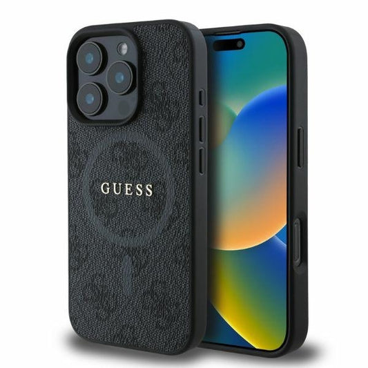 Funda MagSafe para Apple iPhone 16 Pro Max, Guess, 4G Ring Classic Logo, Negra
