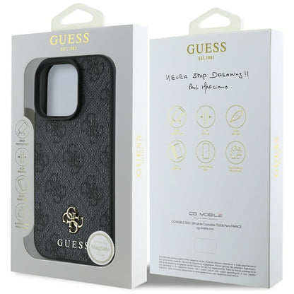 Funda MagSafe para Apple iPhone 16 Pro Max, Guess, 4G Small and Classic Logo, Negra